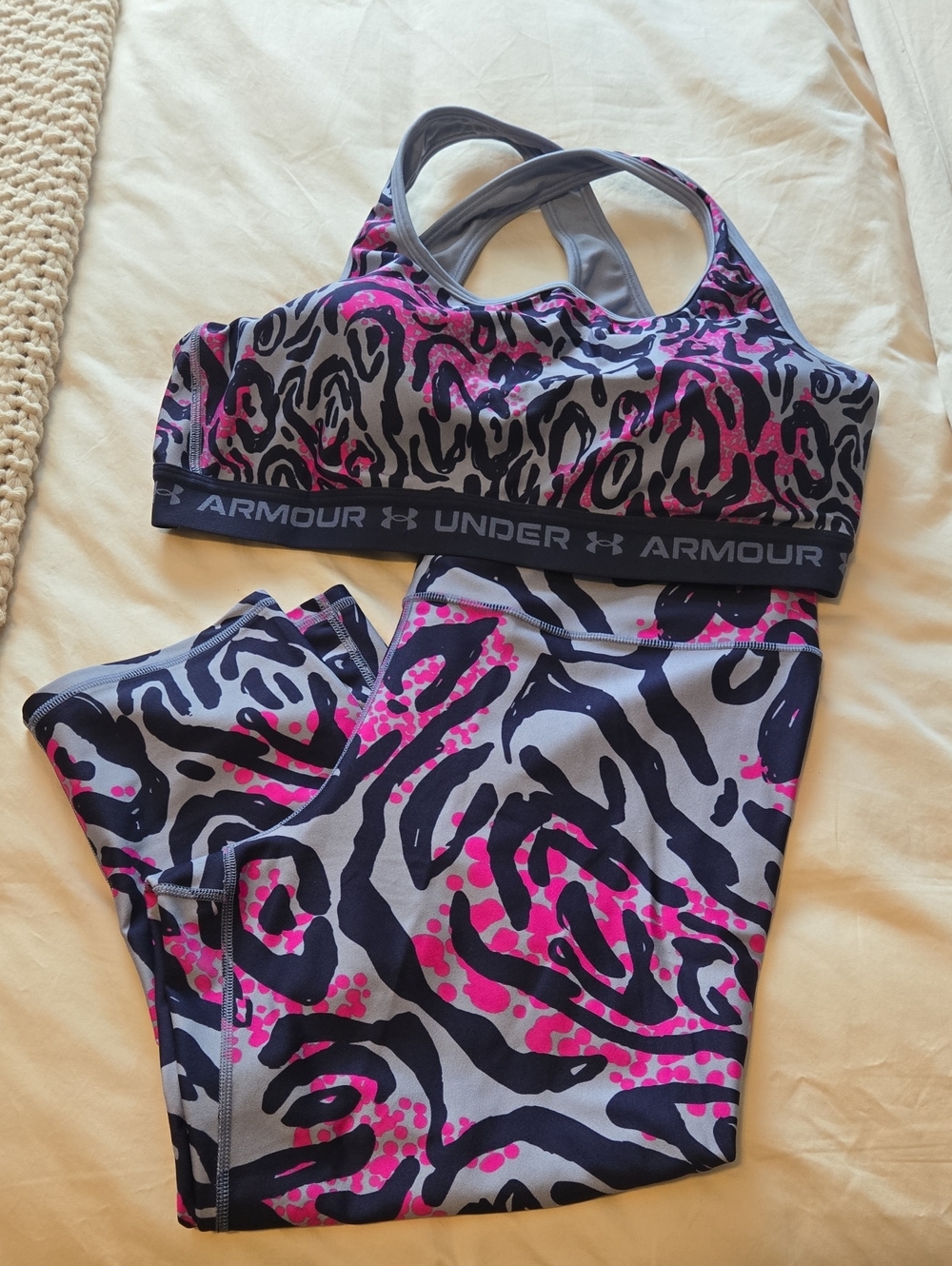 Under Armour Pink & Gray Animal Print Sports Bra and Leggings Set